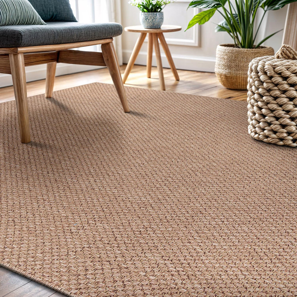 CAMILSON Easy Jute Rug 10x14, Indoor Outdoor Natural Color Fiber Area Rugs for Living Room Patio and Kitchen Rug, Sisal Boho Woven Design, Easy-Cleaning, Washable Outside Carpet Alfombras (10 x 14)
