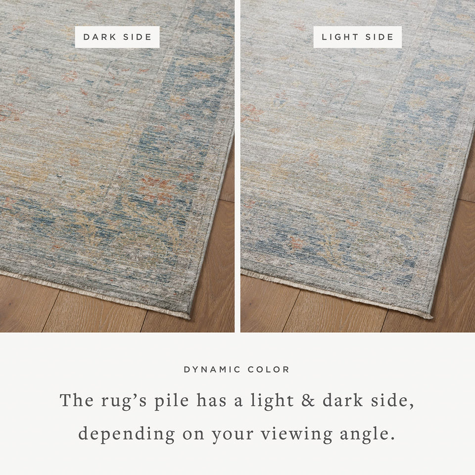 Loloi Magnolia Home by Joanna Gaines Millie Collection MIE-02 Sky/Gold 7'-10" x 10', .25" Pile Height, Area Rug