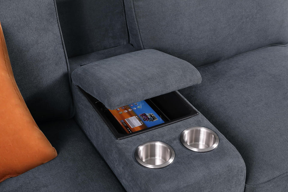 YOPTO 127" L-Shaped Sectional Couch with Movable Ottoman & 6 Throw Pillows,7 Seat Chenille Upholstered Sofa W/2 Cup Holder,USB Port & Hidden Storage Box,DIY Combination,for Living Room,Apartment,Beige