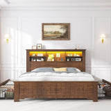 EnHomee King Size Bed Frame and Headboard & Storage, 4 Drawers and LED Built in Charging Station King Bed Frame with Storage Farmhouse,NO Noise,No Box Spring Needed,White