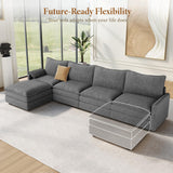 Vesgantti 142" U Shaped Sectional Couch, Comfy Cloud Modular Sectional Sofa with 2 Ottoman Deep Seat Chenille Modern Cloud Sofa, Modular Sofas for Living Room, Bedroom and Apartment, Beige