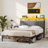 YITAHOME King Size Bed Frame with Adjustable Headboard, 4 Storage Drawers and RGB LED Lights, Velvet Upholstered Platform Bed with USB Ports, No Box Spring Needed, Fast Assembly, Noise-Free, Black