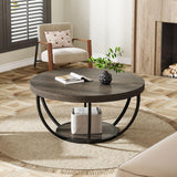 Tribesigns Round Coffee Table, 31.7" Wooden 2-Tier Circle Coffee Table with Storage Shelves, Modern Accent Cocktail Table Center Table for Living Room, Rustic Brown