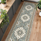 TOPRUUG Washable Oriental Area Rug - 12x15 Rugs for Living Room Soft Carpet for Bedroom Waterproof Floral Distressed Indoor Stain Resistant Non-Shedding Floor Carpets (Green, 12x15)