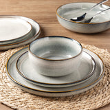 GBHOME Ceramic Dinnerware Sets for 8, 24 Pieces Stoneware Plates and Bowls Sets, Scratch Resistant Dishes, Dishwasher & Microwave Safe, Reactive Glaze-Green Wheat