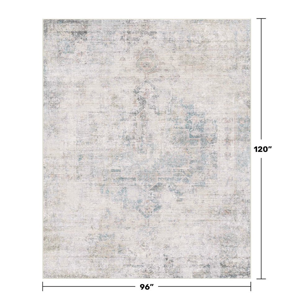 Neutral Living Room Rug - 10x14 Farmhouse Beige Brown Large Area Rug for Dining Room, Bedroom, Low Pile Lightweight Washable