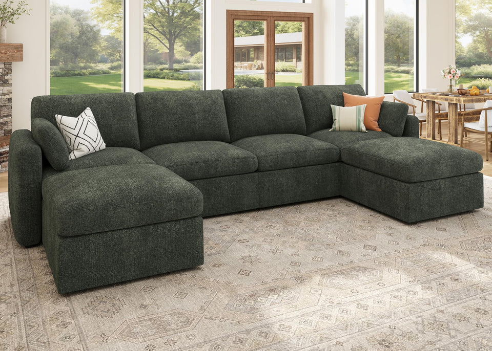 HONBAY Sectional Couch with Storage Seats, Modular Sectional Sofa with Storage Ottoman, U Shaped Sectional Couches for Living Room, Light Beige