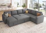 HONBAY Sectional Sleeper Sofa with Pull Out Bed, U Shaped Couch with Storage, Modular Sectional Couches for Living Room, Dark Grey