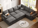 SUAWY 108 Inch Sectional Sleeper Sofa with Pull Out Bed,U Shaped 7 Seat Modular Sectional Sofa with Storage,Sectional Couches for Living Room,Cloud Modular Couch,Removable Sofa Cover,Dark Grey