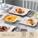 MALACASA Ivory White Dinnerware Sets, 30-Piece Porcelain Plates and Bowls Sets, Modern Dish Set for 6, Square Plates Dinnerware Set Kitchen Dishware Sets, Microwave and Dishwasher Safe, Series Flora