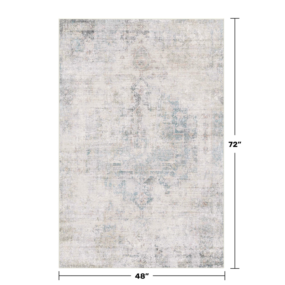 Neutral Living Room Rug - 10x14 Farmhouse Beige Brown Large Area Rug for Dining Room, Bedroom, Low Pile Lightweight Washable