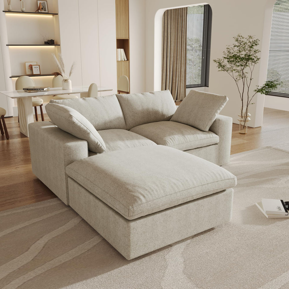 160.6" Cloud Couch Modular Sectional Sofa for Livingroom,Oversized Convertible Sofa with Storage Ottomans,6 Seat Wide Couches,Cushion Covers Removable (Khaki, 6 Seater)