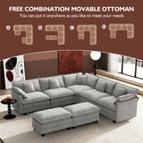 Ihanherry 146" U-Shaped Modern Sofa Modular Sectional Cloud Couch with 2 Ottoman, 6-Seat Chenille Deep Seat Sofa with 6 Pillows for Living Room, Bedroom and Apartment, Grey