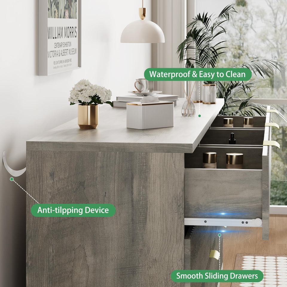 Fluted Dresser for Bedroom with 9 Drawers, 57" Wide Modern Chest of Drawers with Metal Handle, Wooden Dresser TV Stand, Wood Closet Clothes Storage Organizer for Living Room, Hallway, Natural Oak