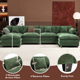 Ihanherry 146" U-Shaped Modern Sofa Modular Sectional Cloud Couch with 2 Ottoman, 6-Seat Chenille Deep Seat Sofa with 6 Pillows for Living Room, Bedroom and Apartment, Grey