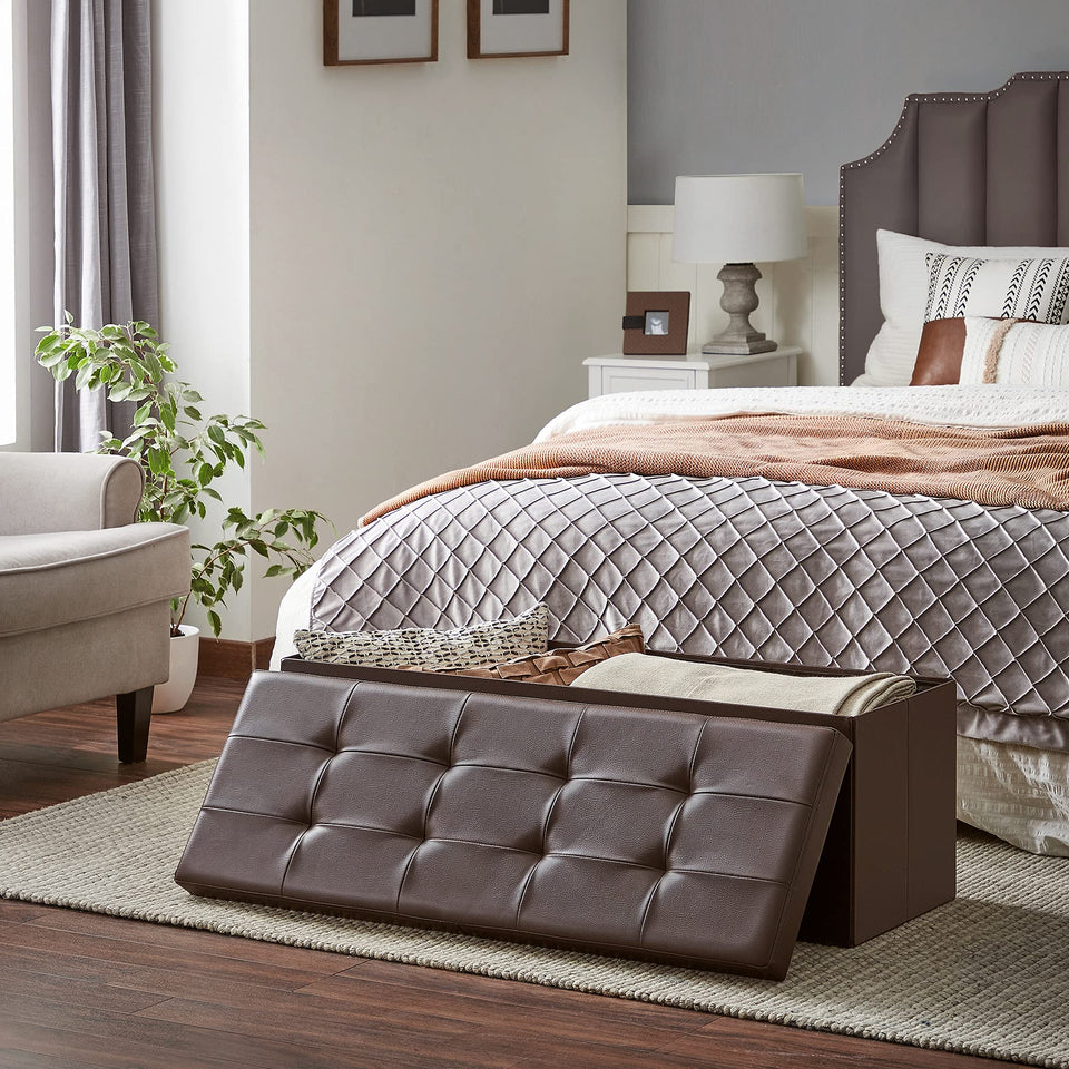 SONGMICS MAZIE Collection - 30 Inches Storage Ottoman Bench with Flipping Lid, Storage Chest Footstool, Load 660 lb, for Entryway, Living Room, Bedroom, Synthetic Leather, Black ULSF45BK