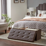 SONGMICS MAZIE Collection - 30 Inches Storage Ottoman Bench with Flipping Lid, Storage Chest Footstool, Load 660 lb, for Entryway, Living Room, Bedroom, Synthetic Leather, Black ULSF45BK