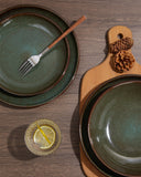 Pokini 24 Piece Dinnerware Sets for 8, Modern Stoneware Plates and Bowls Setst, Perfect for Family Gatherings & Holiday Celebrations, Easy Cleaning Dishes Set, Stack Compactly Dishware, Brown Green