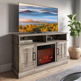 BELLEZE Traditional 58" Rustic TV Stand with 23" Electric Fireplace Heater with Sound, Media Entertainment Center Console Table for TV up to 65" with Open Storage Shelves and Cabinets - Espresso