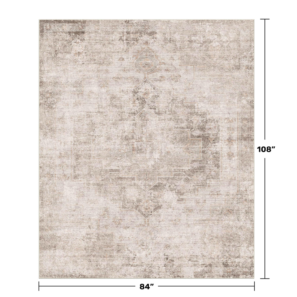 Neutral Living Room Rug - 10x14 Farmhouse Beige Brown Large Area Rug for Dining Room, Bedroom, Low Pile Lightweight Washable