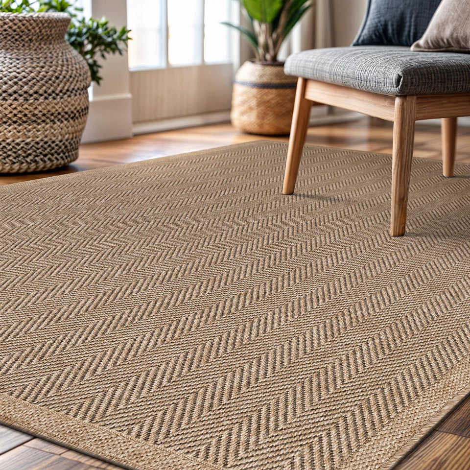 CAMILSON Easy Jute Rug 10x14, Indoor Outdoor Natural Color Fiber Area Rugs for Living Room Patio and Kitchen Rug, Sisal Boho Woven Design, Easy-Cleaning, Washable Outside Carpet Alfombras (10 x 14)