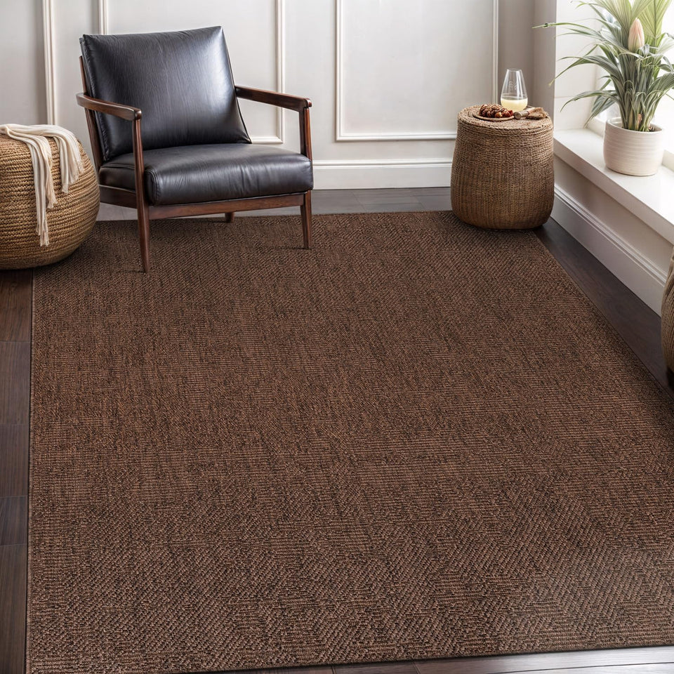 CAMILSON Easy Jute Rug 10x14, Indoor Outdoor Natural Color Fiber Area Rugs for Living Room Patio and Kitchen Rug, Sisal Boho Woven Design, Easy-Cleaning, Washable Outside Carpet Alfombras (10 x 14)