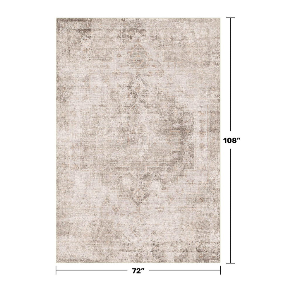 Neutral Living Room Rug - 10x14 Farmhouse Beige Brown Large Area Rug for Dining Room, Bedroom, Low Pile Lightweight Washable