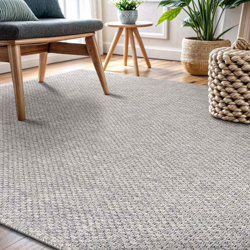 CAMILSON Easy Jute Rug 10x14, Indoor Outdoor Natural Color Fiber Area Rugs for Living Room Patio and Kitchen Rug Herringbone Woven Design Easy-Cleaning Washable Outside Carpet Alfombras 10 x 14