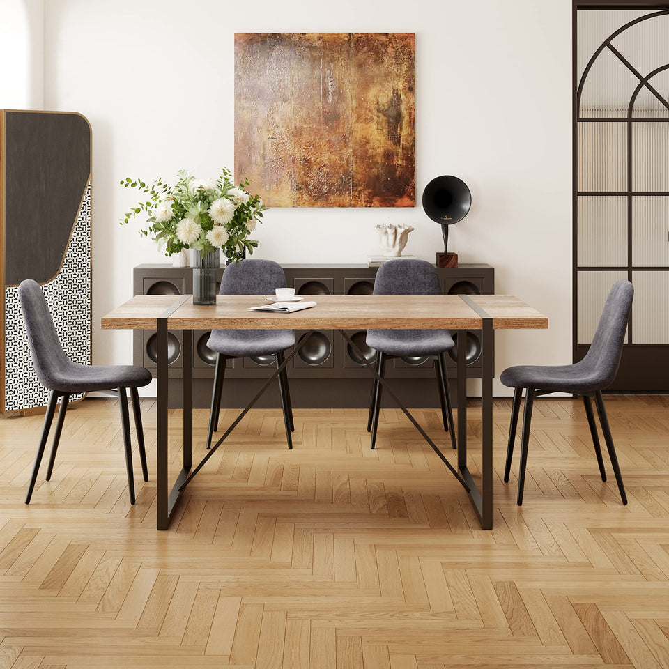 MUUOKY Dining Table Set for 4, Modern 55'' Wood Dinette Table Set for 4 with Fabric Dining Chairs,Table and Chairs Set of 4,Ideal for Kitchen Dining Room