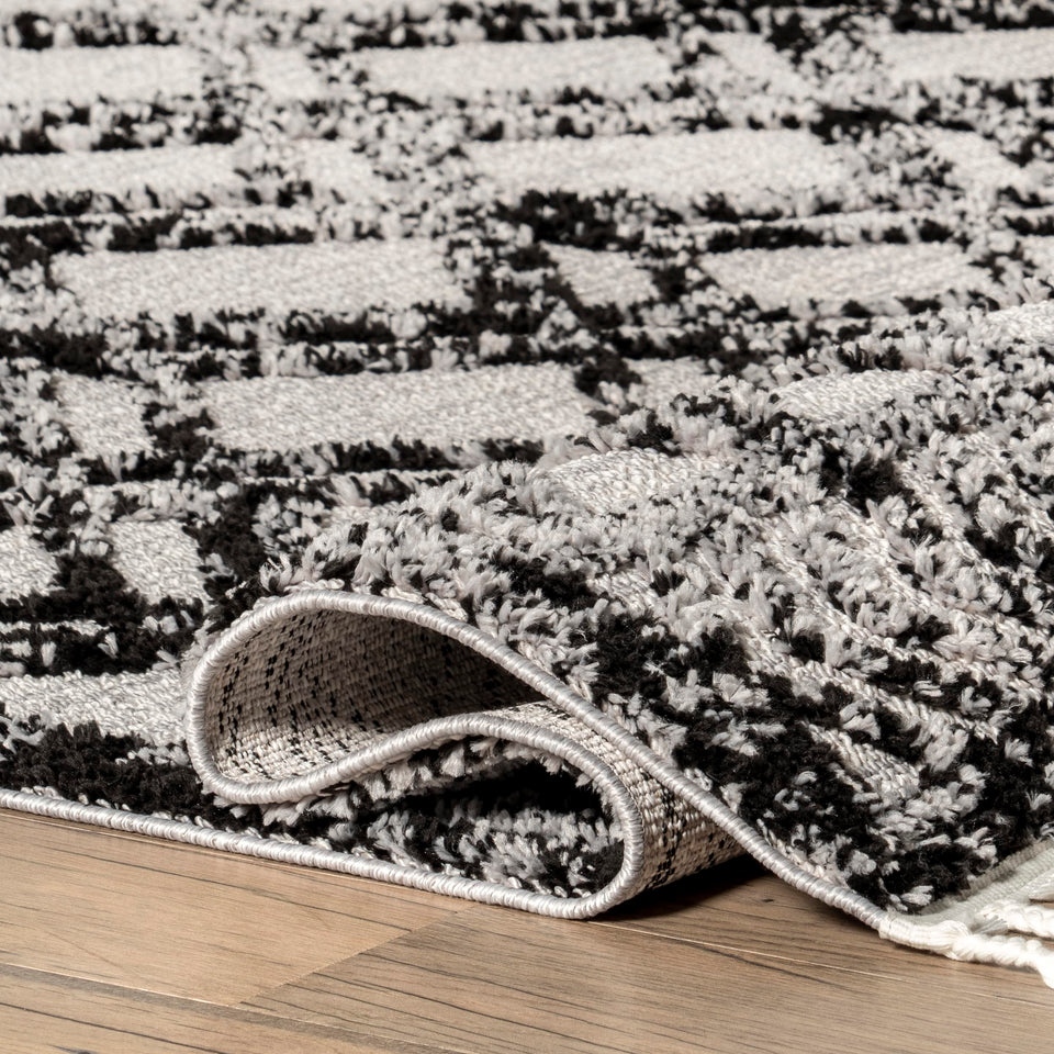 nuLOOM 8x11 Ansley Moroccan Tassel Area Rug, Light Grey, High-Low Textured Bohemian Design, Plush High Pile, Stain Resistant, For Bedroom, Living Room, Hallway, Entryway