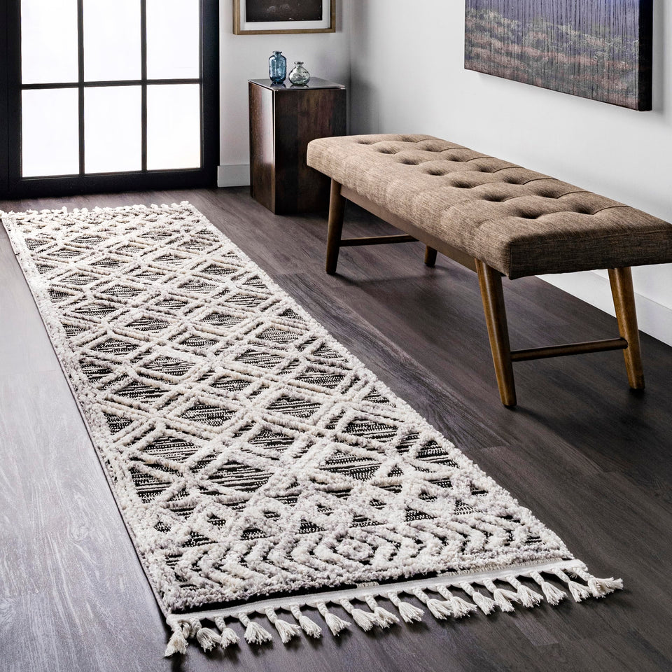 nuLOOM 8x11 Ansley Moroccan Tassel Area Rug, Light Grey, High-Low Textured Bohemian Design, Plush High Pile, Stain Resistant, For Bedroom, Living Room, Hallway, Entryway