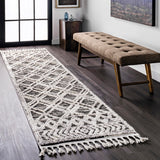 nuLOOM 8x11 Ansley Moroccan Tassel Area Rug, Light Grey, High-Low Textured Bohemian Design, Plush High Pile, Stain Resistant, For Bedroom, Living Room, Hallway, Entryway