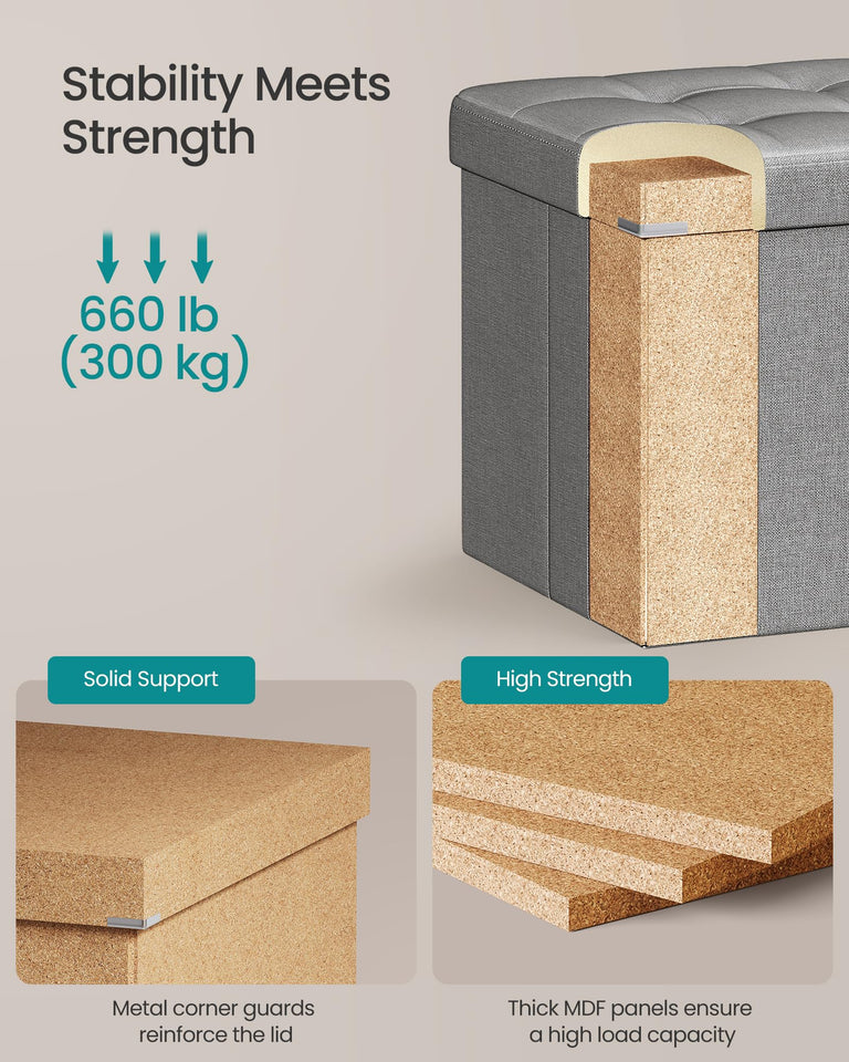 SONGMICS MAZIE Collection - 43 Inches Folding Storage Ottoman Bench, Ottoman Foot Rest, End of Bed Bench, Storage Chest, Load 660 lb, for Living Room, Bedroom, Entryway, Dark Gray ULSF77K