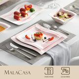 MALACASA Ivory White Dinnerware Sets, 30-Piece Porcelain Plates and Bowls Sets, Modern Dish Set for 6, Square Plates Dinnerware Set Kitchen Dishware Sets, Microwave and Dishwasher Safe, Series Flora