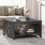 YITAHOME Coffee Table Farmhouse Coffee Table with Storage Rustic Wood Cocktail Table, Square Coffee Tables for Living Meeting Room with Half Open Storage Compartment, Grey Wash