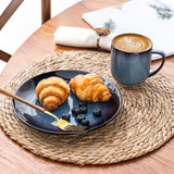 LeRatio Ceramic Dinnerware Sets for 6,Plates and Bowls Sets,Handmade Reactive Glaze Dishes Set,Chip Resistant and Scratch Resistant | Oven&Dishwasher & Microwave Safe-Blue(18PCS)