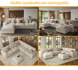 EASE MOOSE Leather Sectional Couch, Oversized Modular Sectional Sofas, Wide Deep Seat Modular Couch, Scratch Resistant Faux Leather Material, L Shaped Sofa for Big Spaces,Beige