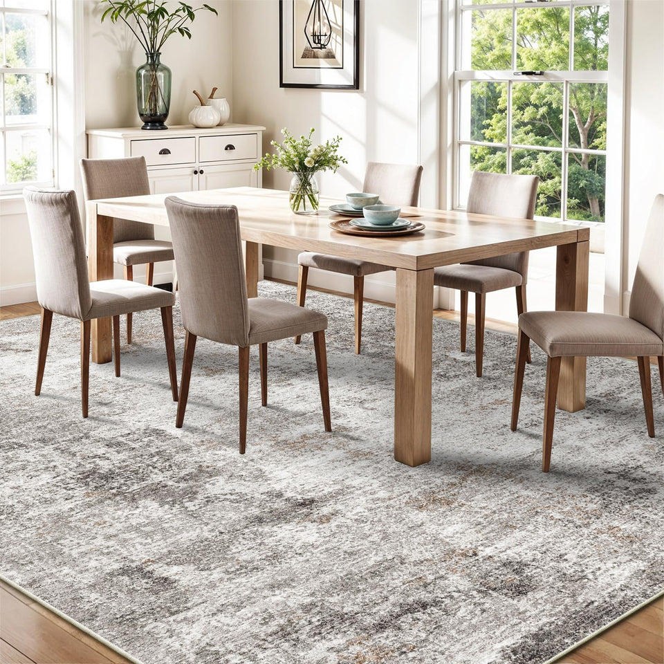 12x15 Area Rug for Living Room – Large Modern Neutral Abstract Thin Washable Carpet, Soft Low Pile Non-Slip Stain-Resistant for Bedroom Dining Room Home Office (Beige Grey)