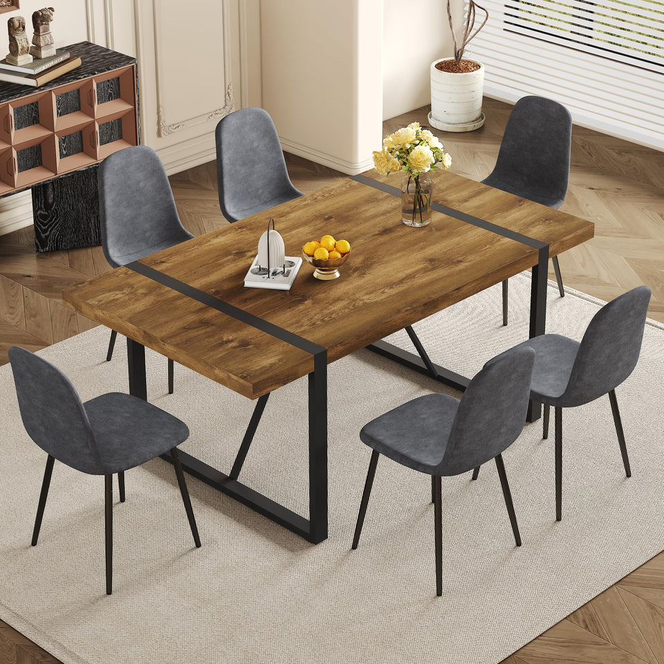MUUOKY Dining Table Set for 4, Modern 55'' Wood Dinette Table Set for 4 with Fabric Dining Chairs,Table and Chairs Set of 4,Ideal for Kitchen Dining Room