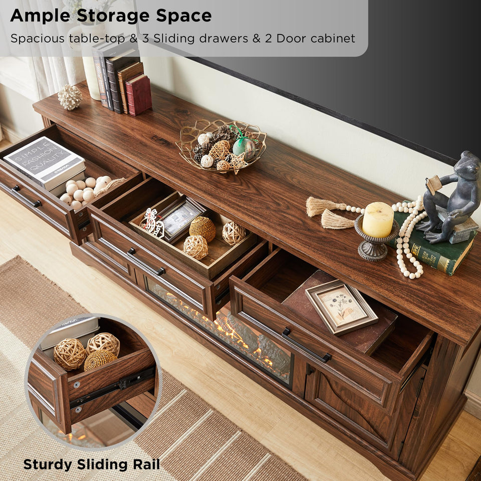 JXQTLINGMU Farmhouse Fireplace TV Stand for Up to 80 Inch TV, Entertainment Center with 30" Electric Fireplace for 65 75 Inch TV, 70" TV Stand with Storage Cabinet Drawer for Living Room (Off White)