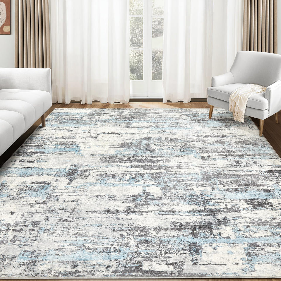 Area Rugs for Living Room: 12x15 Abstract Washable Rug Modern Neutral Large Soft Stain Resistant Non-Slip Backing Machine Table for Bedroom Dining Room Indoor Home Office Carpet - Gold Brown