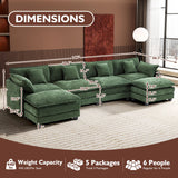 Ihanherry 146" U-Shaped Modern Sofa Modular Sectional Cloud Couch with 2 Ottoman, 6-Seat Chenille Deep Seat Sofa with 6 Pillows for Living Room, Bedroom and Apartment, Grey