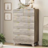 Fluted Dresser for Bedroom with 9 Drawers, 57" Wide Modern Chest of Drawers with Metal Handle, Wooden Dresser TV Stand, Wood Closet Clothes Storage Organizer for Living Room, Hallway, Natural Oak