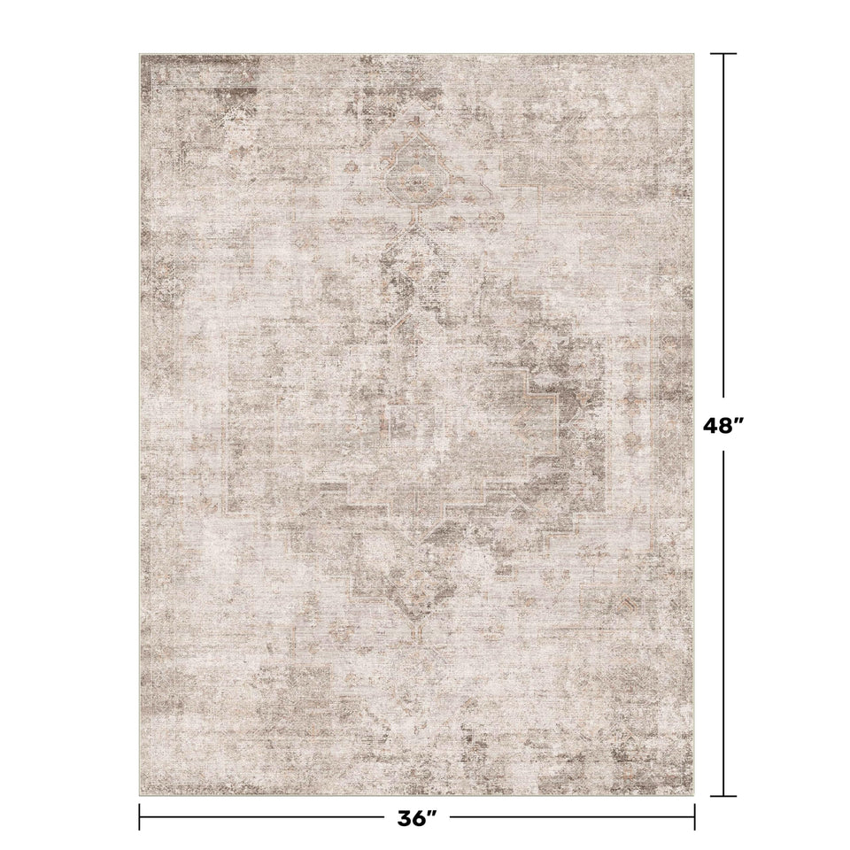 Neutral Living Room Rug - 10x14 Farmhouse Beige Brown Large Area Rug for Dining Room, Bedroom, Low Pile Lightweight Washable