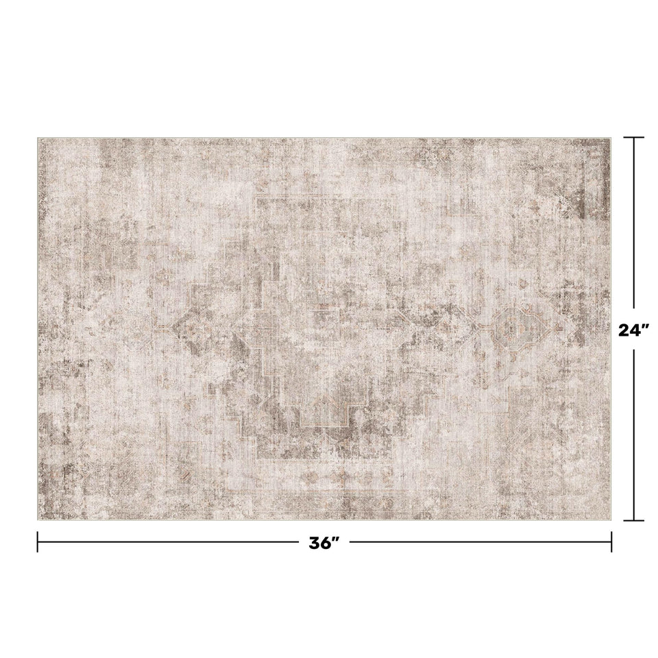 Neutral Living Room Rug - 10x14 Farmhouse Beige Brown Large Area Rug for Dining Room, Bedroom, Low Pile Lightweight Washable