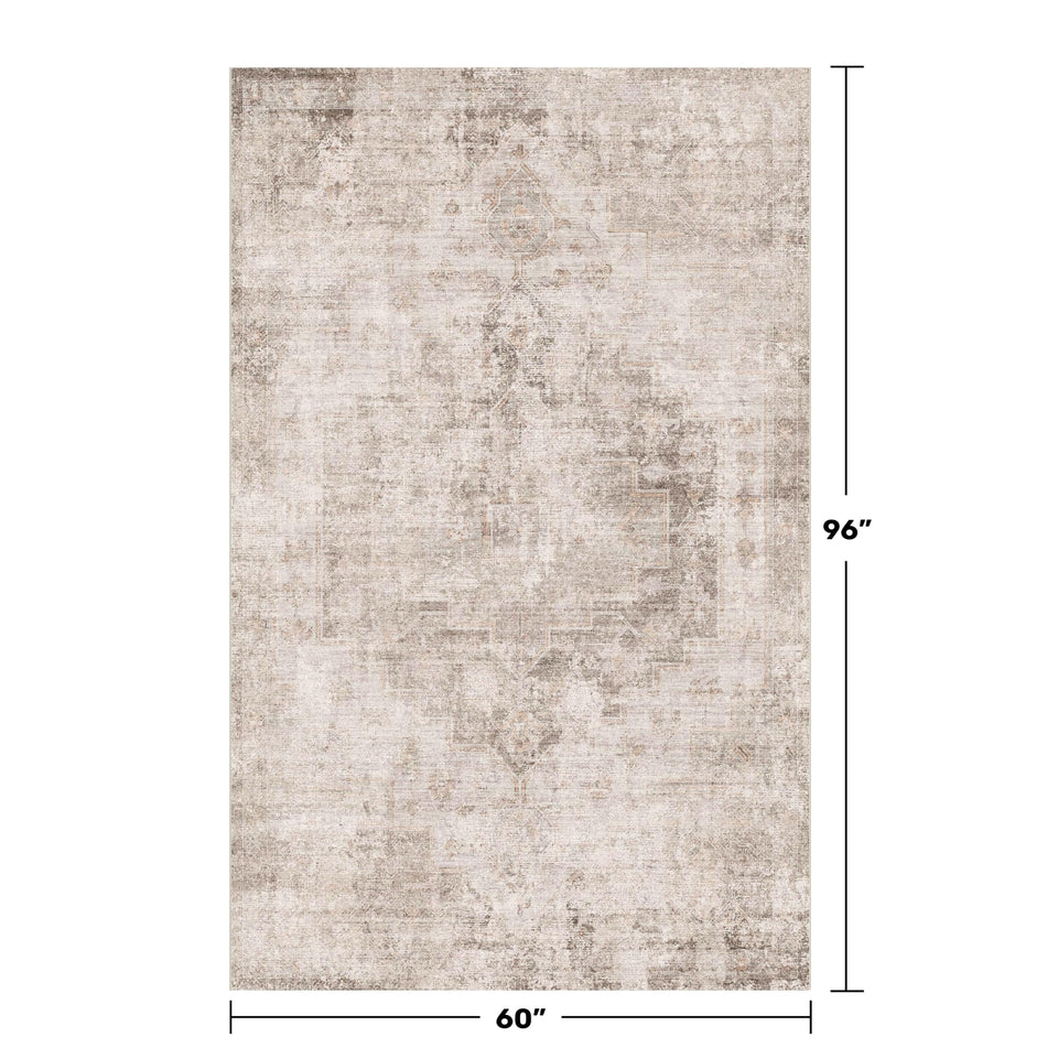 Neutral Living Room Rug - 10x14 Farmhouse Beige Brown Large Area Rug for Dining Room, Bedroom, Low Pile Lightweight Washable