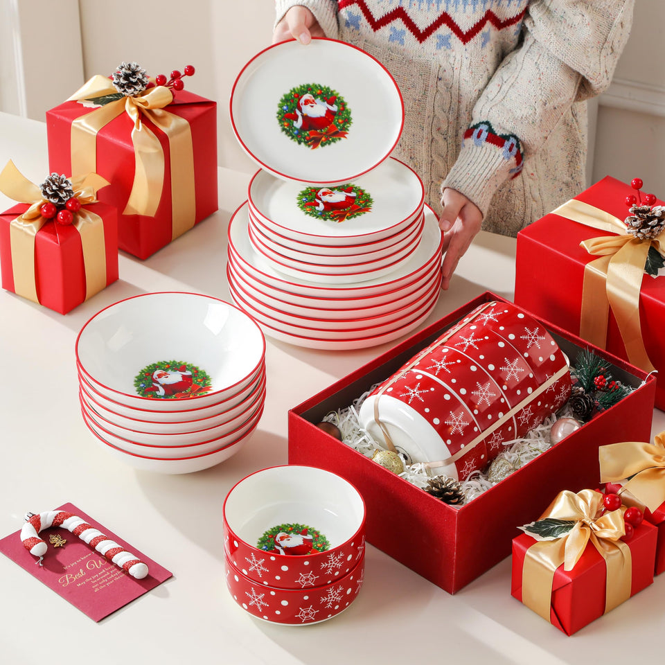 MALACASA Plates and Bowls Sets, 24 Pieces Modern Porcelain Dinnerware Set for 6 Ceramic Dishware Dishes White Kitchen Dinner Dining Ware Set wtih Black Rim Microwave and Dishwasher Safe, Series LUNA