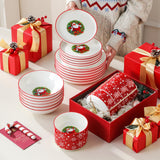 MALACASA Plates and Bowls Sets, 24 Pieces Modern Porcelain Dinnerware Set for 6 Ceramic Dishware Dishes White Kitchen Dinner Dining Ware Set wtih Black Rim Microwave and Dishwasher Safe, Series LUNA