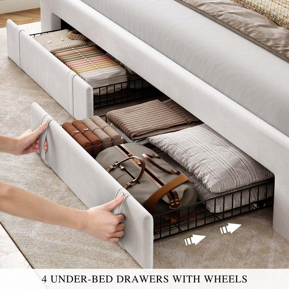 YITAHOME King Size Bed Frame with Adjustable Headboard, 4 Storage Drawers and RGB LED Lights, Velvet Upholstered Platform Bed with USB Ports, No Box Spring Needed, Fast Assembly, Noise-Free, Black