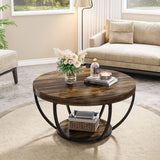 Tribesigns Round Coffee Table, 31.7" Wooden 2-Tier Circle Coffee Table with Storage Shelves, Modern Accent Cocktail Table Center Table for Living Room, Rustic Brown
